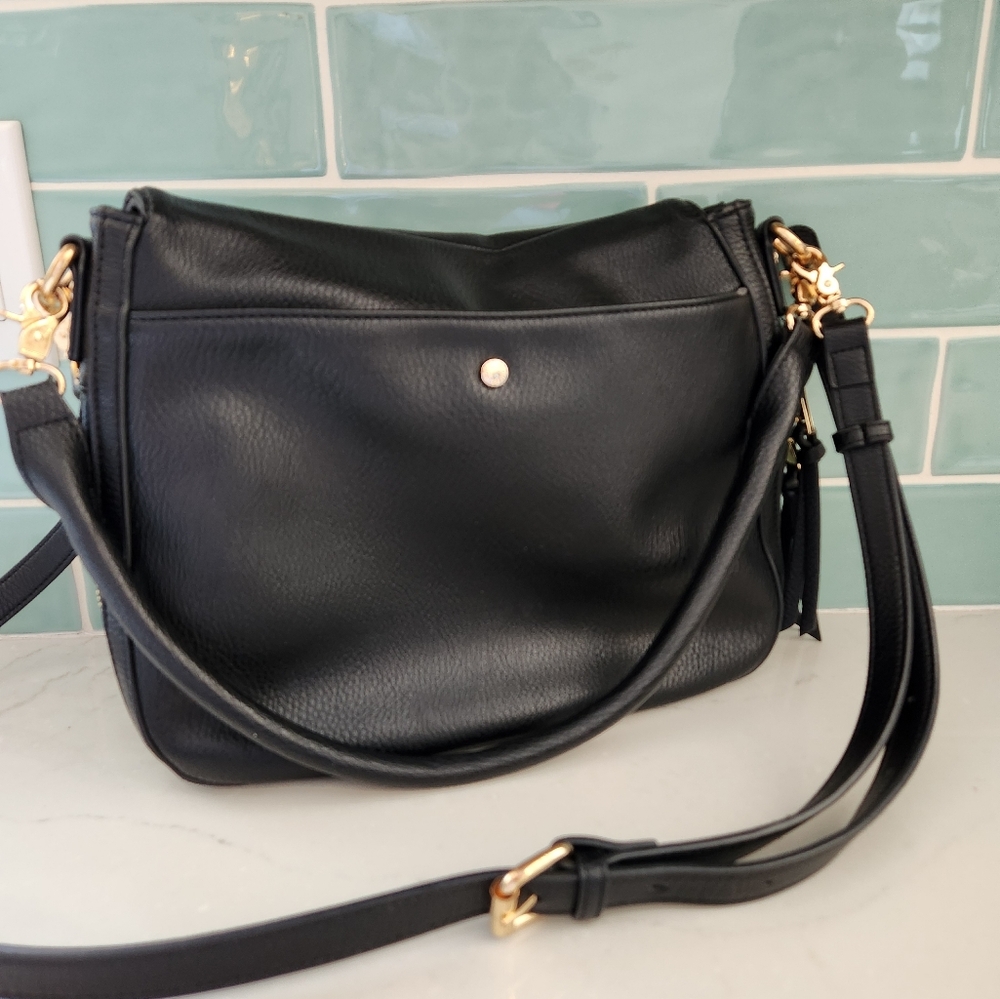 Poppy & Peonies Black Crossbody Bag with Gold Hardware - Picture 3 of 4